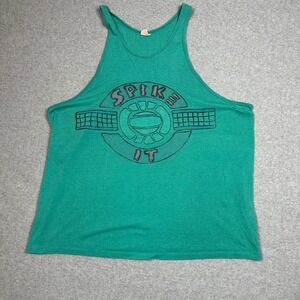 Vintage Royal First Class Spike It Volleyball Tank Top XL Green Graphic Tee USA